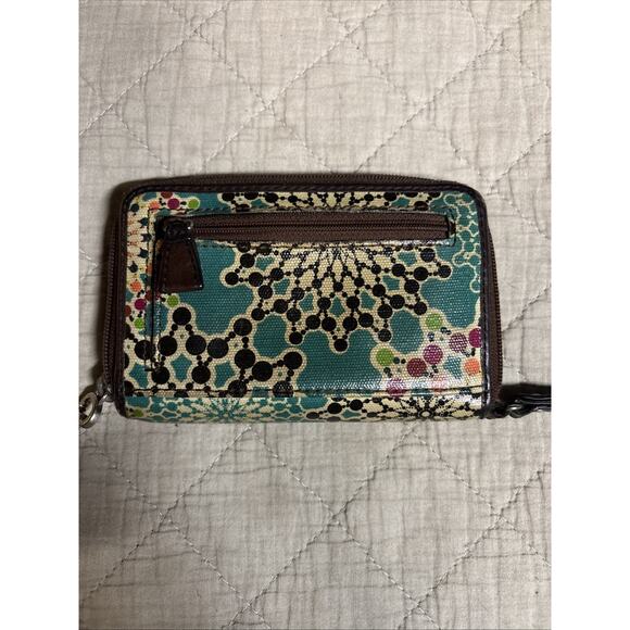 Fossil Key-Per Zip Around Wristlet Floral Print Brown/Turquoise /Multi colored - Picture 4 of 8